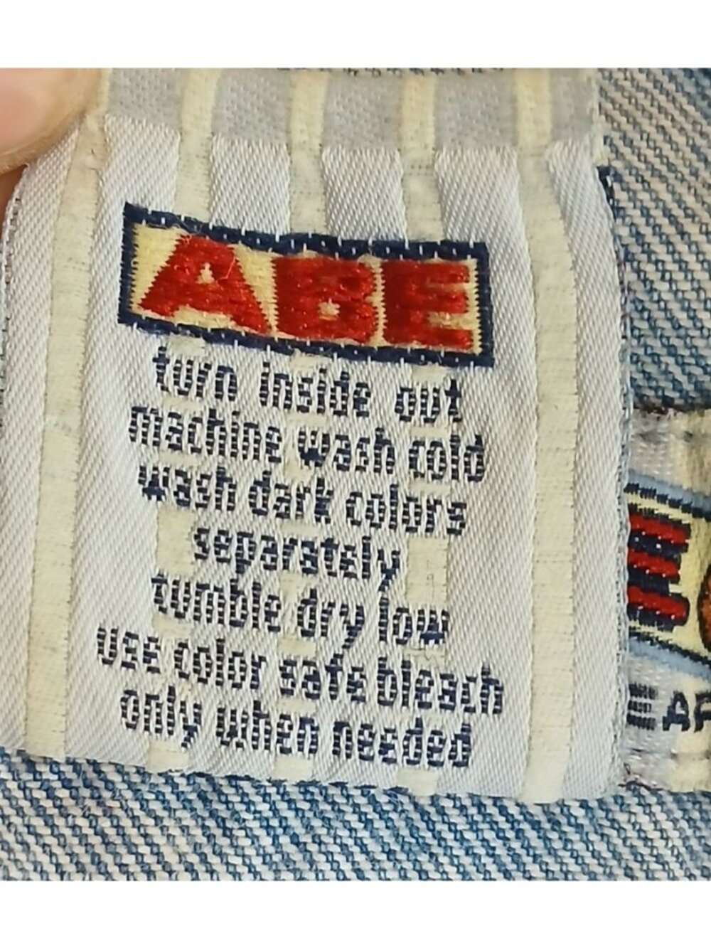 Vtg Abe Jeans Denim Overalls Womens Sz L Adj Straps Front Pocket Made Macau #B3 - Picture 4 of 13